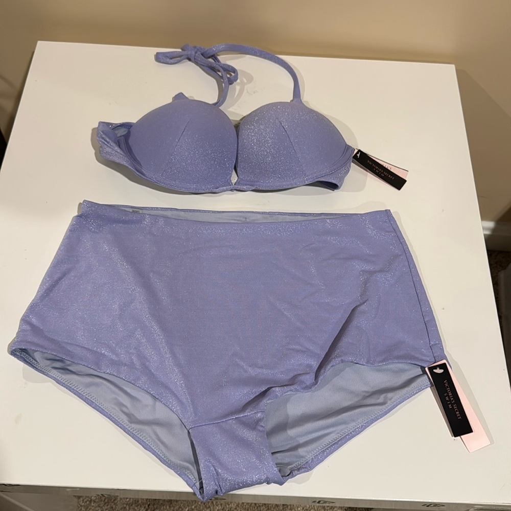 Victoria Secret Purple shine Bikini Top 34 A Bottom M